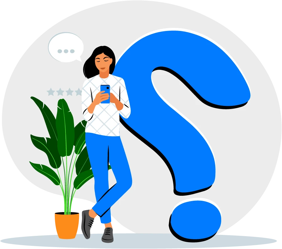 Illustration of a woman standing beside a question mark