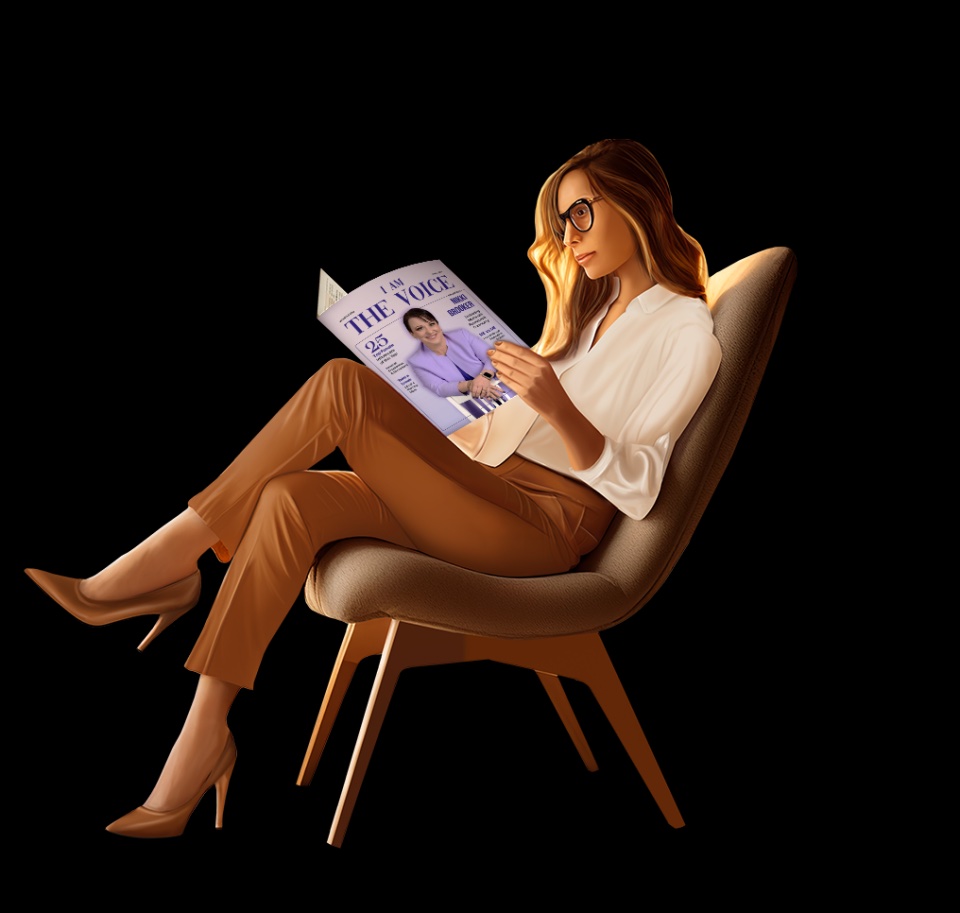 Woman reading I Am the Voice Magazine